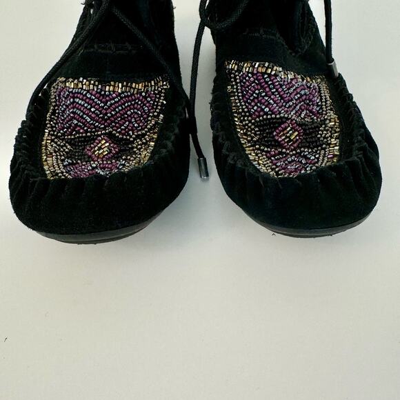 The Sak Helena Moccasin Black Suede Booties Embellished Beaded Boots 6.5 - Picture 4 of 11